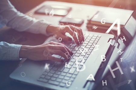 Typing writing laptop
